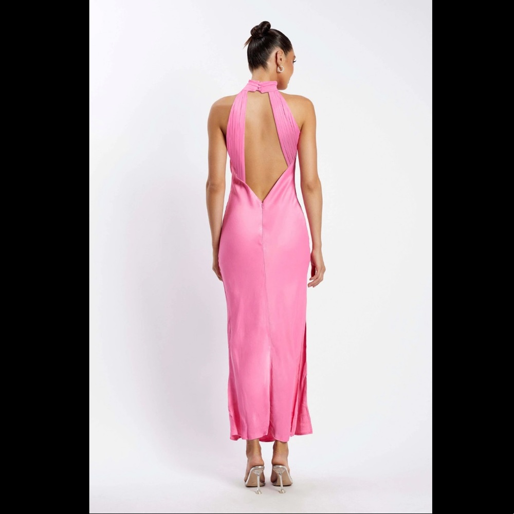 Meshki Claire Satin Drape Back Maxi Dress - Pink Size L